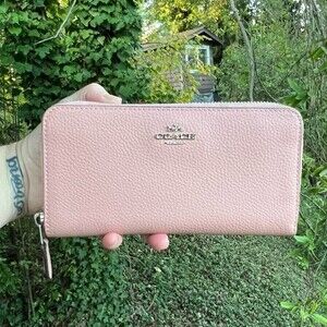 COACH Long Zip-Around Accordion Wallet Soft Pink with Silver Hardware AUTHENTIC